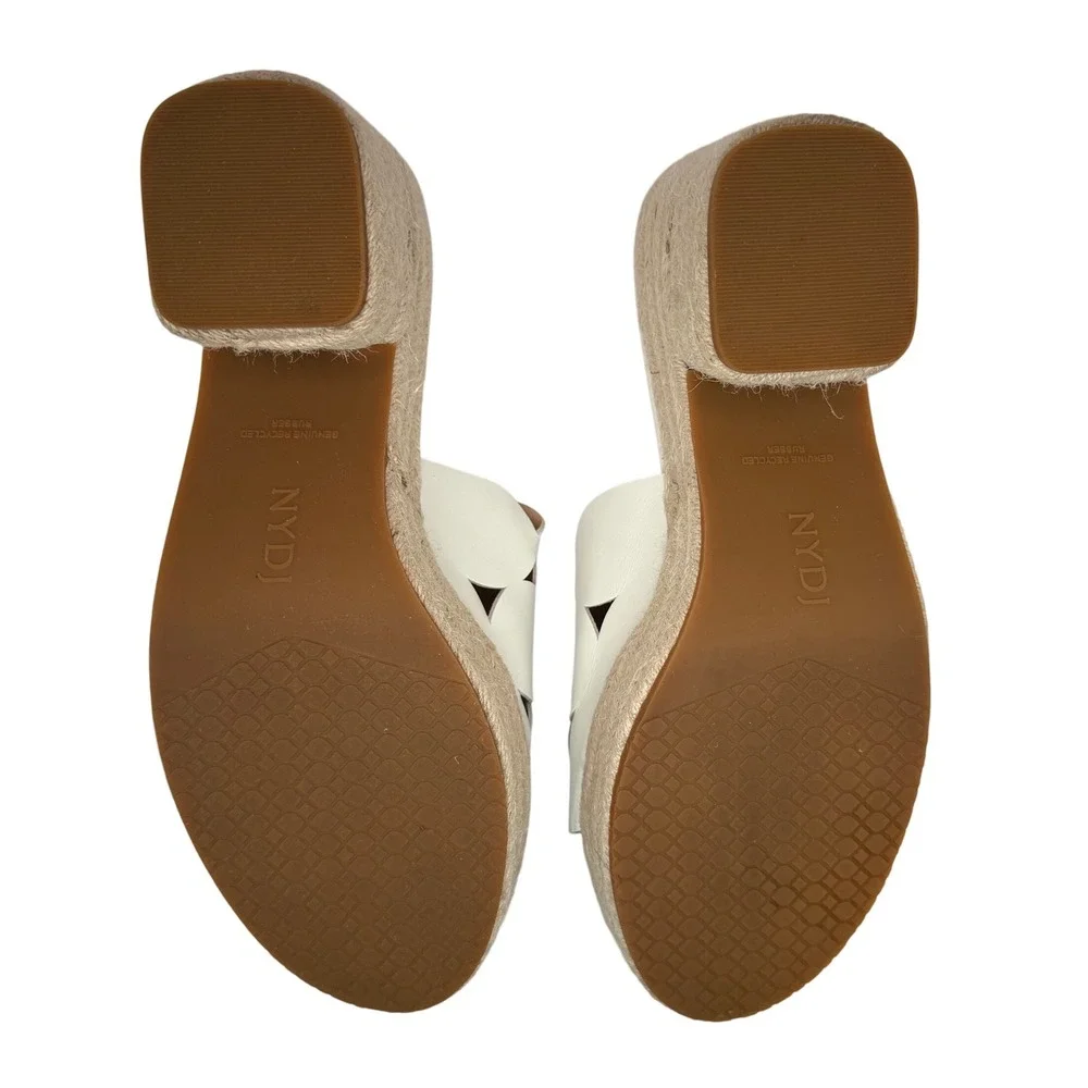 NYDJ Helene White Leather Circle Cutout Espadrille Wedge Sandals Size‎ 9.5M